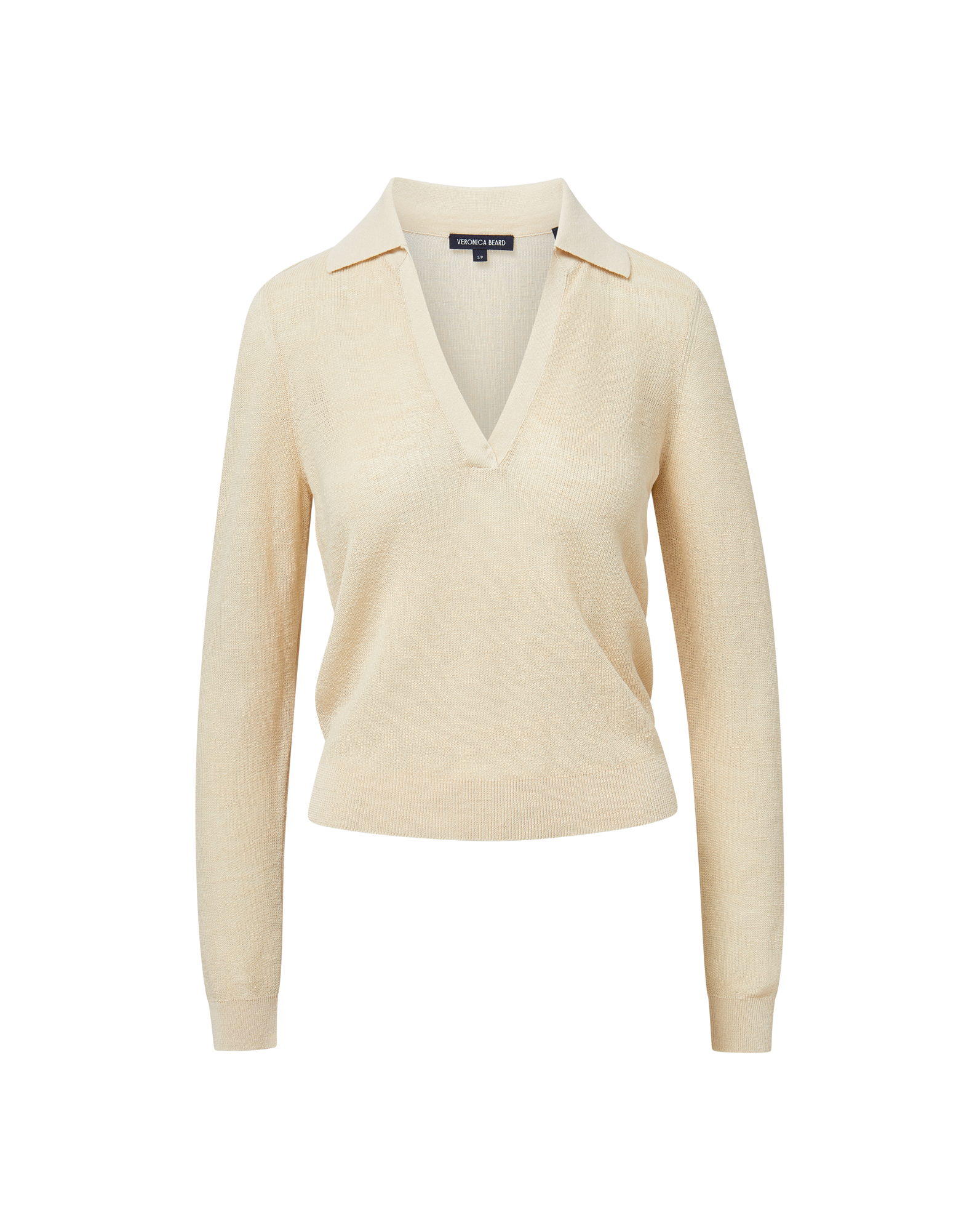 Veronica Beard Issa Knit Long-Sleeve Polo - Ecru