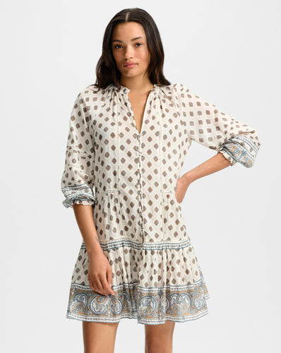 Veronica Beard Belissa Paisley Mini Dress - Dove White Multi