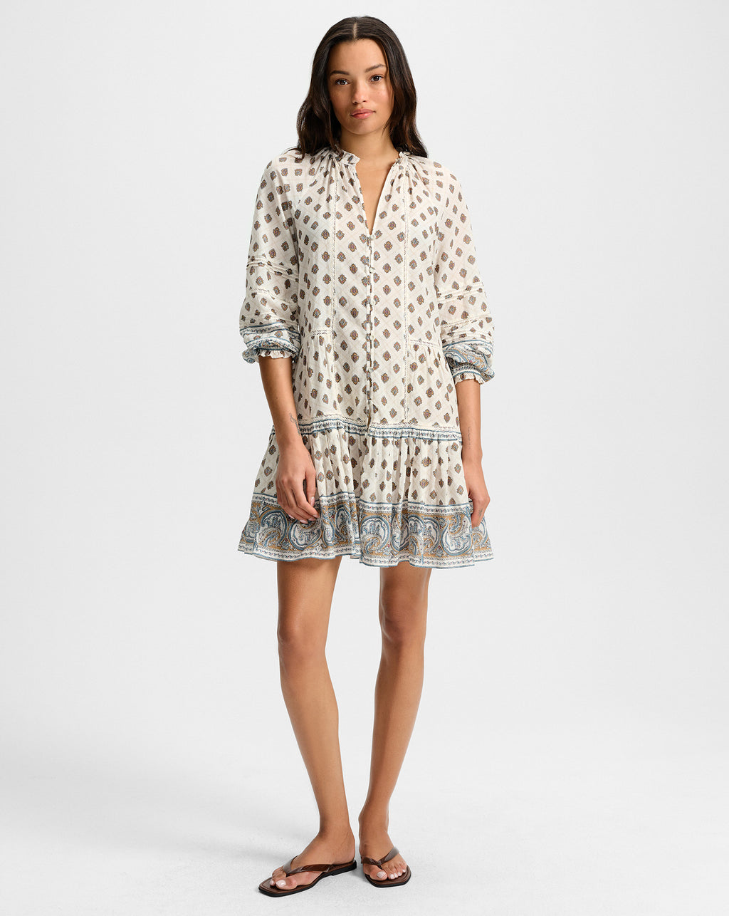 Veronica Beard Belissa Paisley Mini Dress - Dove White Multi