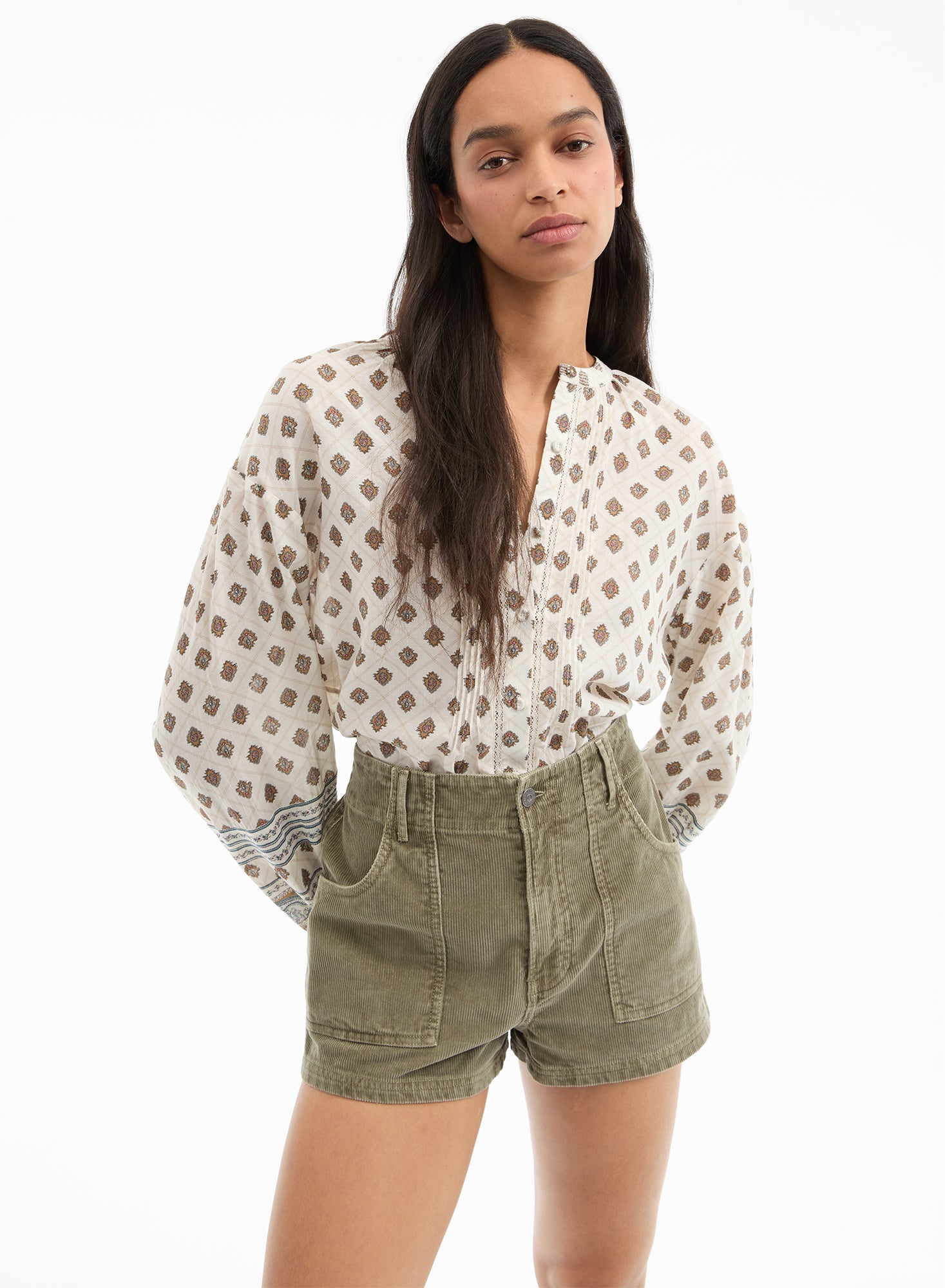 Veronica Beard Lollie Paisley Button-Down Blouse - Dove White Multi