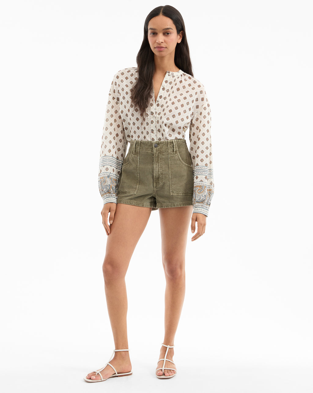 Veronica Beard Lollie Paisley Button-Down Blouse - Dove White Multi