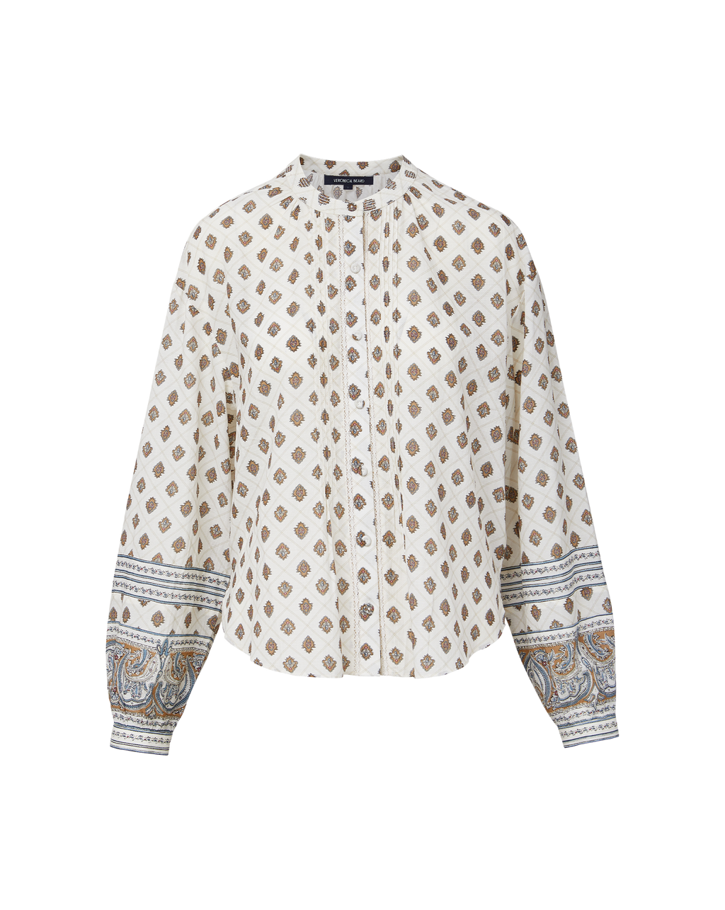 Veronica Beard Lollie Paisley Button-Down Blouse Dove White Multi