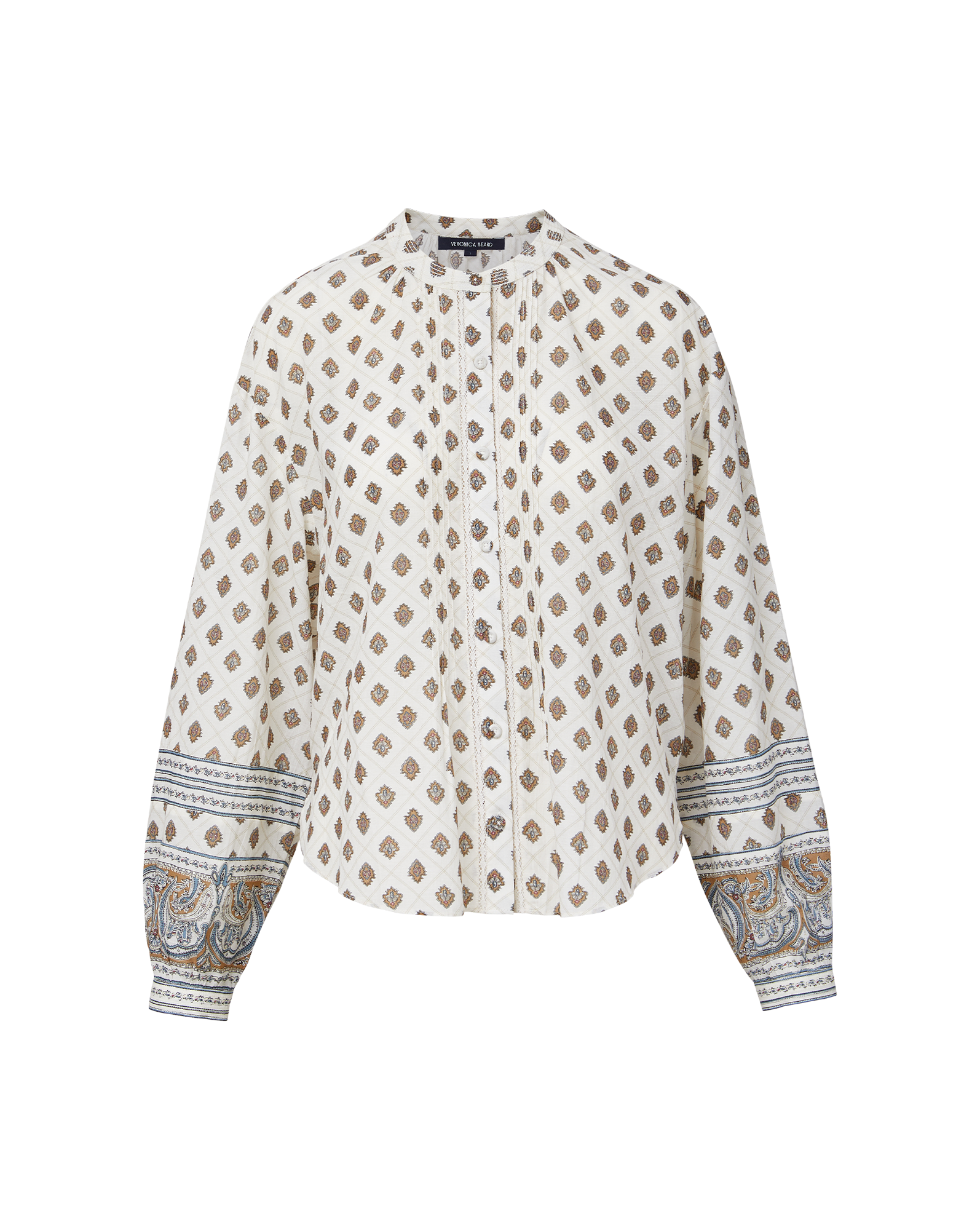 Veronica Beard Lollie Paisley Button-Down Blouse Dove White Multi