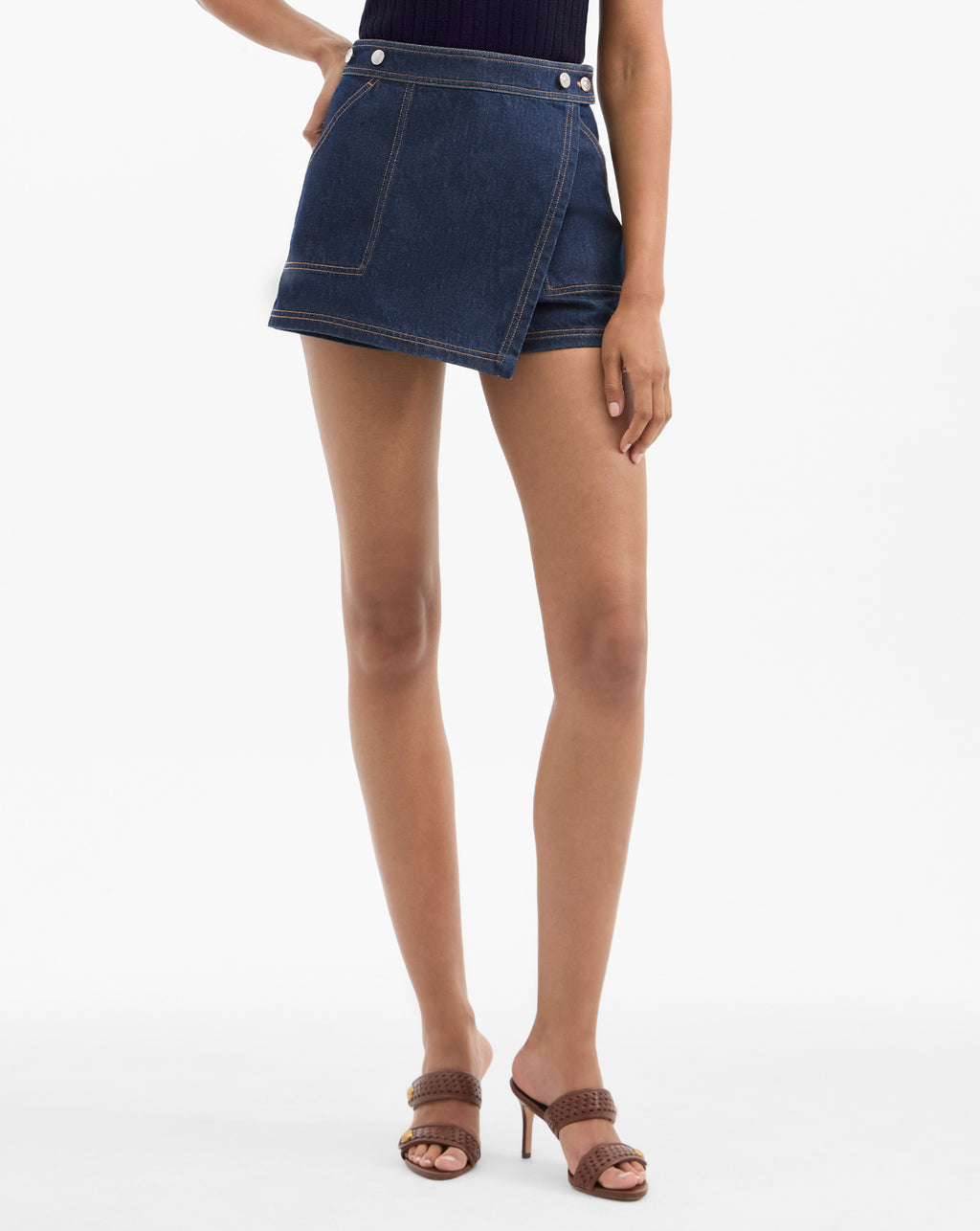 Veronica Beard Winslet Denim Skort - Indigo Rinse