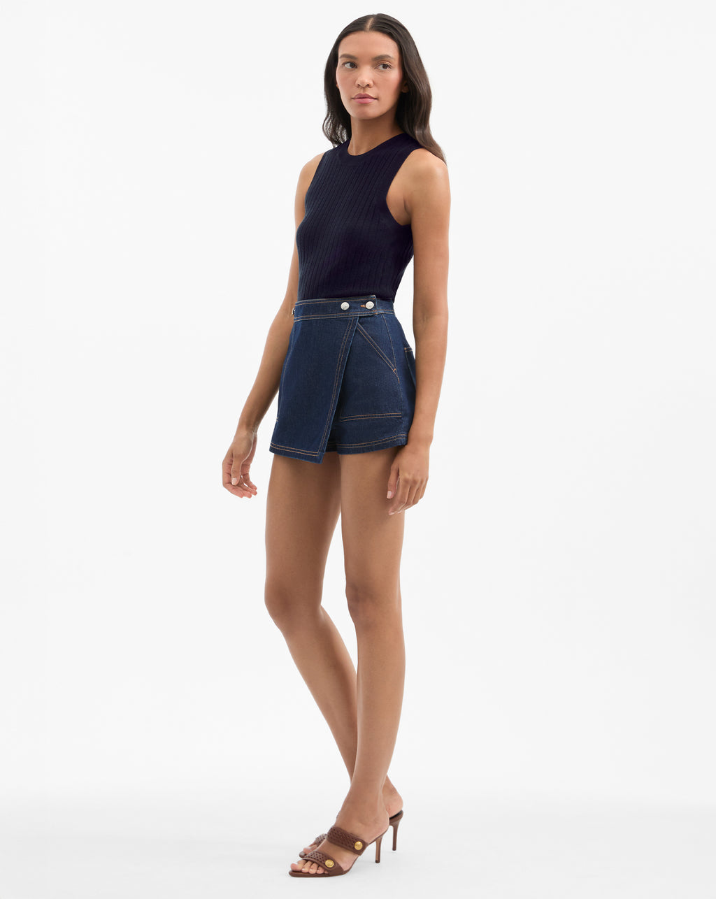 Veronica Beard Winslet Denim Skort - Indigo Rinse