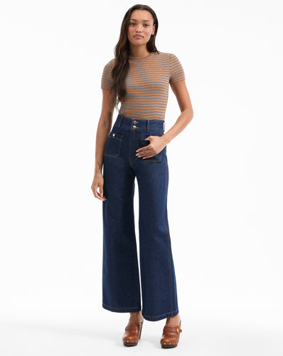 Veronica Beard Taylor Patch-Pocket Wide-Leg Jean - Indigo Rinse