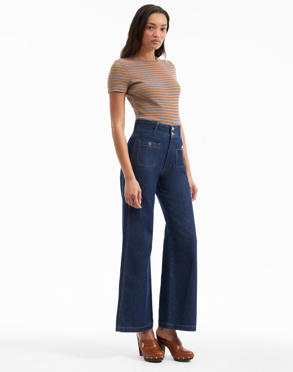 Veronica Beard Taylor Patch-Pocket Wide-Leg Jean - Indigo Rinse