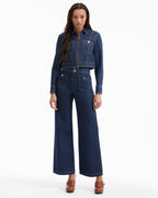 Veronica Beard Taylor Patch-Pocket Wide-Leg Jean - Indigo Rinse