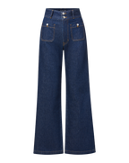 Veronica Beard Taylor Patch-Pocket Wide-Leg Jean - Indigo Rinse