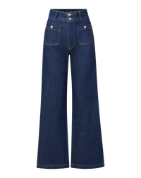 Veronica Beard Taylor Patch-Pocket Wide-Leg Jean - Indigo Rinse