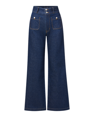 Veronica Beard Taylor Patch-Pocket Wide-Leg Jean - Indigo Rinse