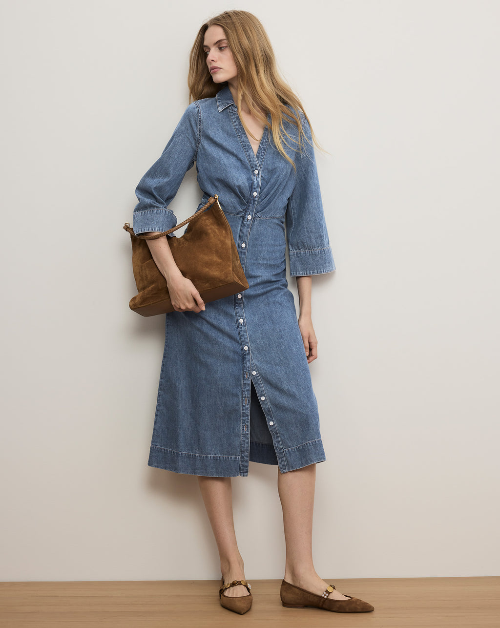 Veronica Beard Haydon Denim Midi Shirtdress - Rebel Blue