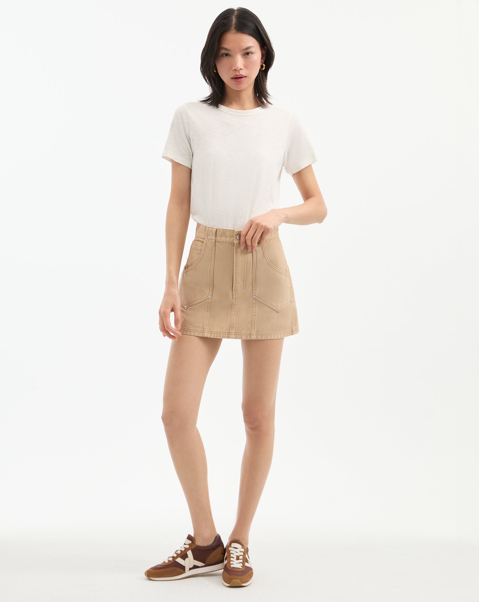 Veronica Beard Stelene Denim Mini Skirt - Stone Khaki