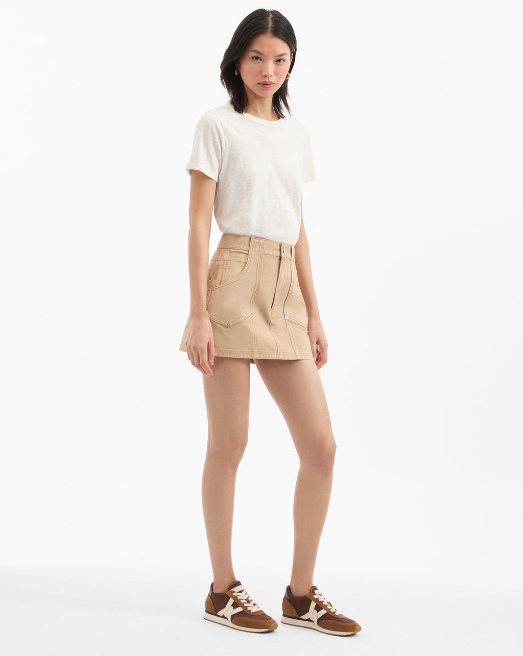 Veronica Beard Stelene Denim Mini Skirt - Stone Khaki