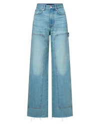 Veronica Beard Taylor Wide-Leg Jean with Chaps - Blue Glare