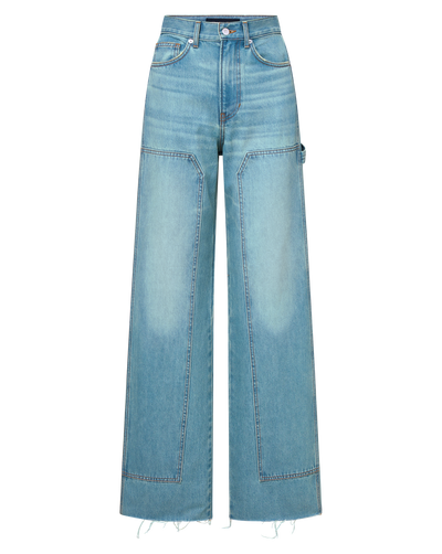 Veronica Beard Taylor Wide-Leg Jean with Chaps - Blue Glare
