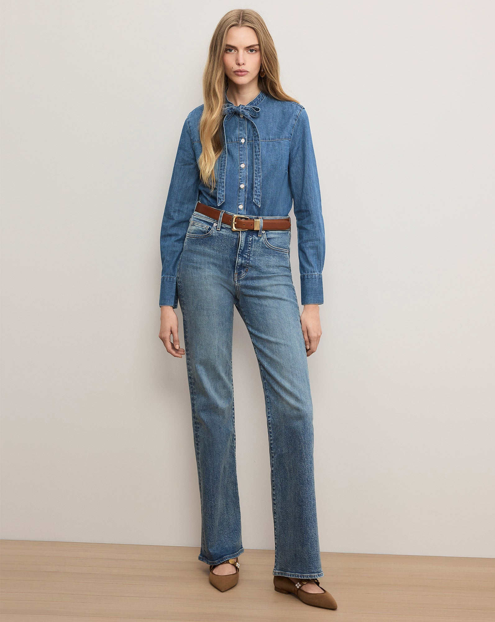 Veronica Beard Gabby Denim Button-Down Shirt - Serendipity
