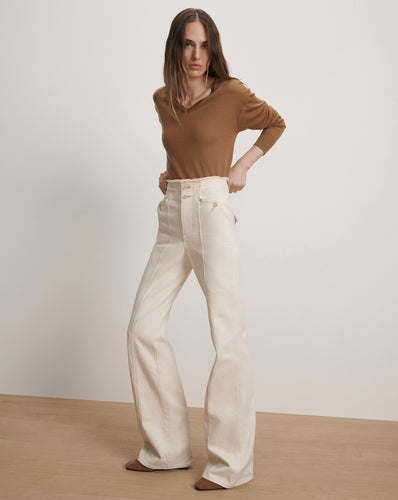 Veronica Beard Crosbie Slim Wide-Leg Jean - Ecru