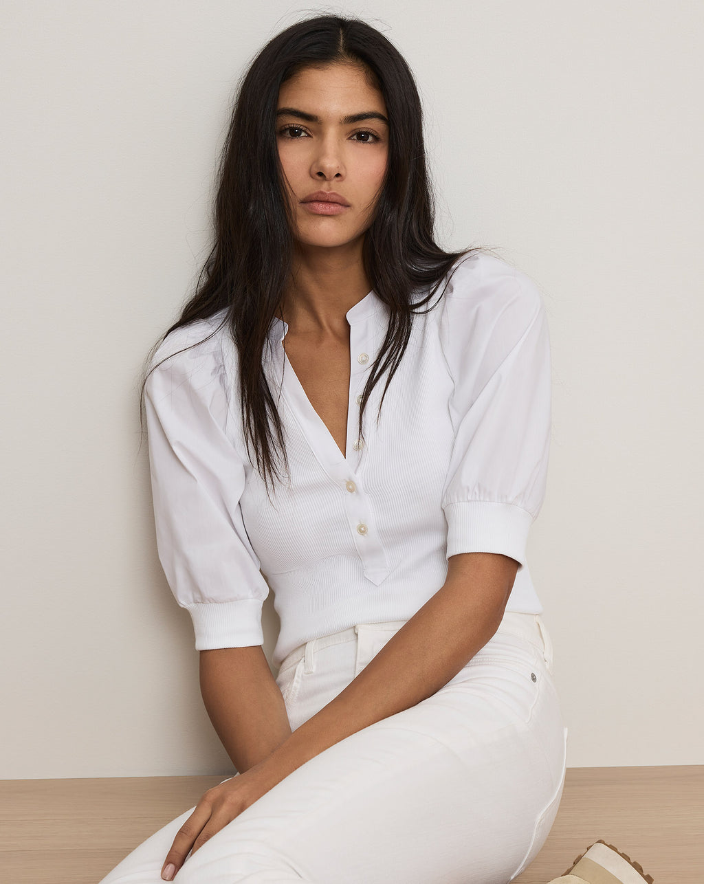 Veronica Beard Coralee Puff-Sleeve Top - White