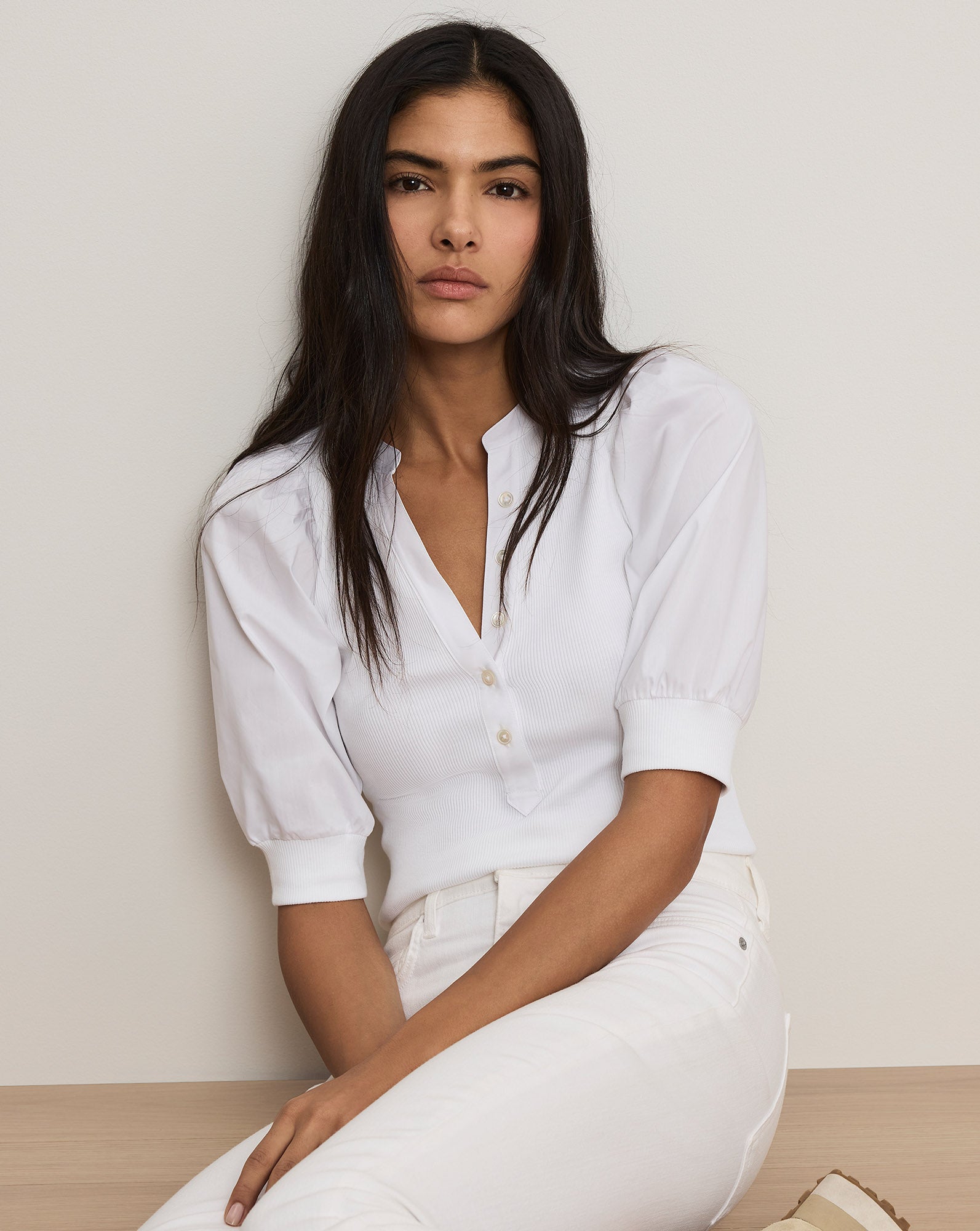 Veronica Beard Coralee Puff-Sleeve Top - White