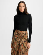 Veronica Beard Wyeth Ribbed Turtleneck Top - Black