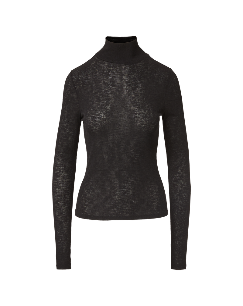 Veronica Beard Wyeth Ribbed Turtleneck Top Black