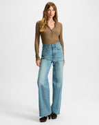 Veronica Beard Drexler Ribbed Henley Top - Lichen