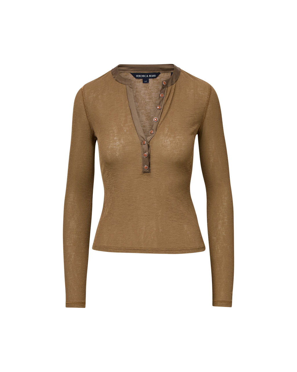 Veronica Beard Drexler Ribbed Henley Top Lichen
