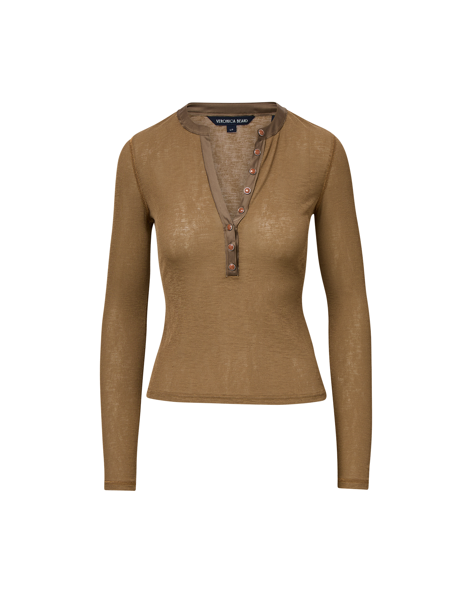 Veronica Beard Drexler Ribbed Henley Top Lichen