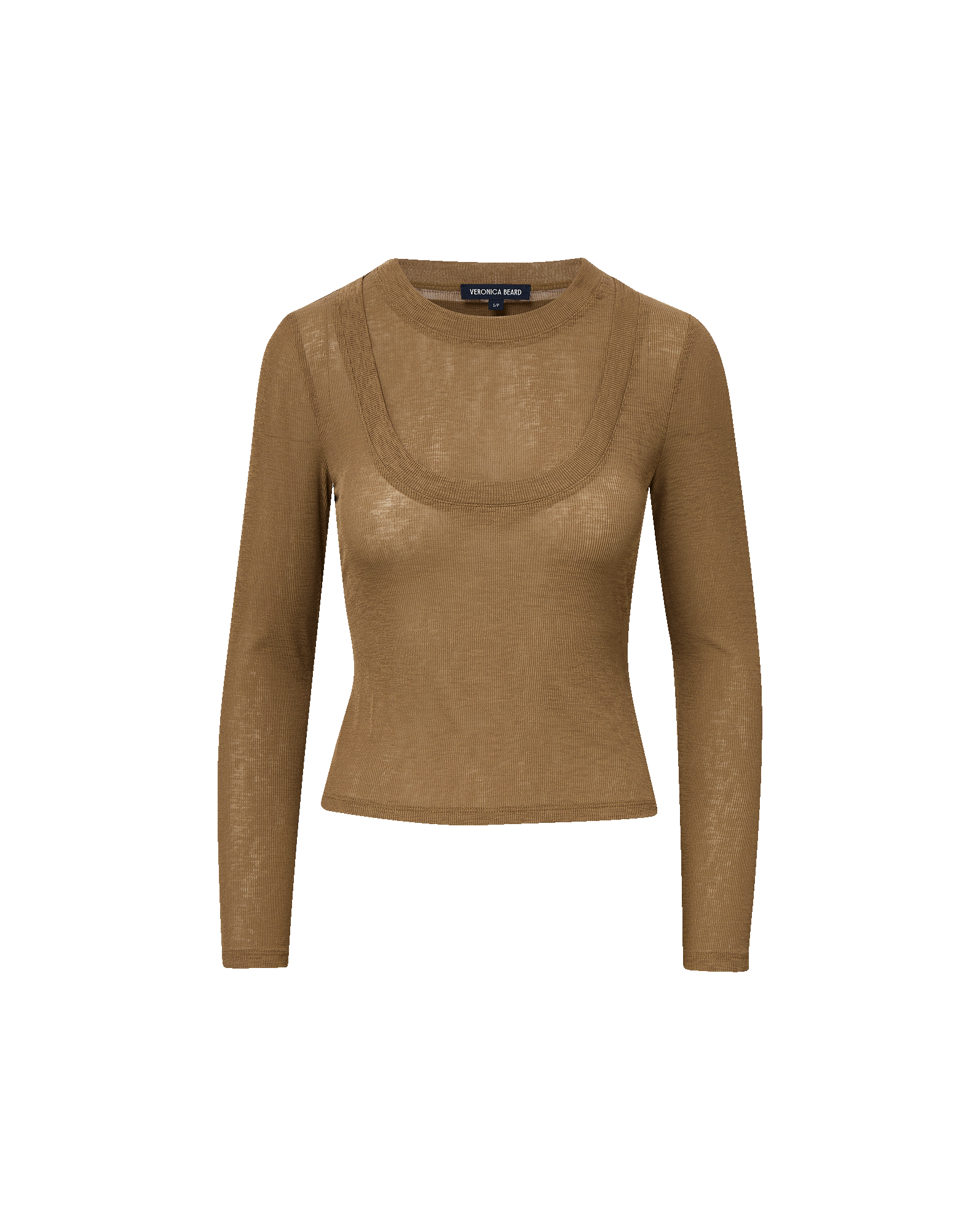 Veronica Beard Neita Ribbed Crewneck Top Lichen