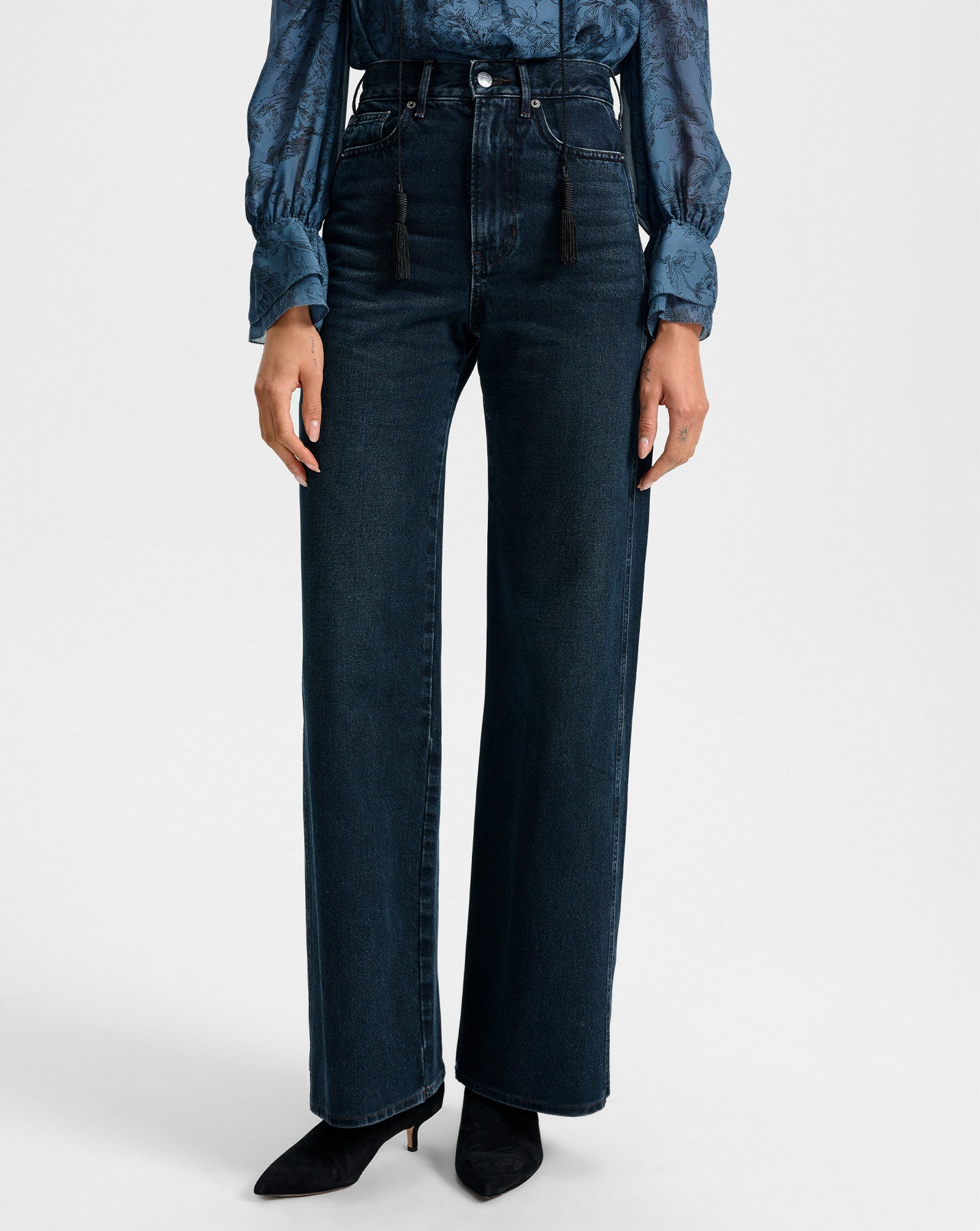 Veronica Beard Taylor Wide-Leg Jean - Dark Midnight
