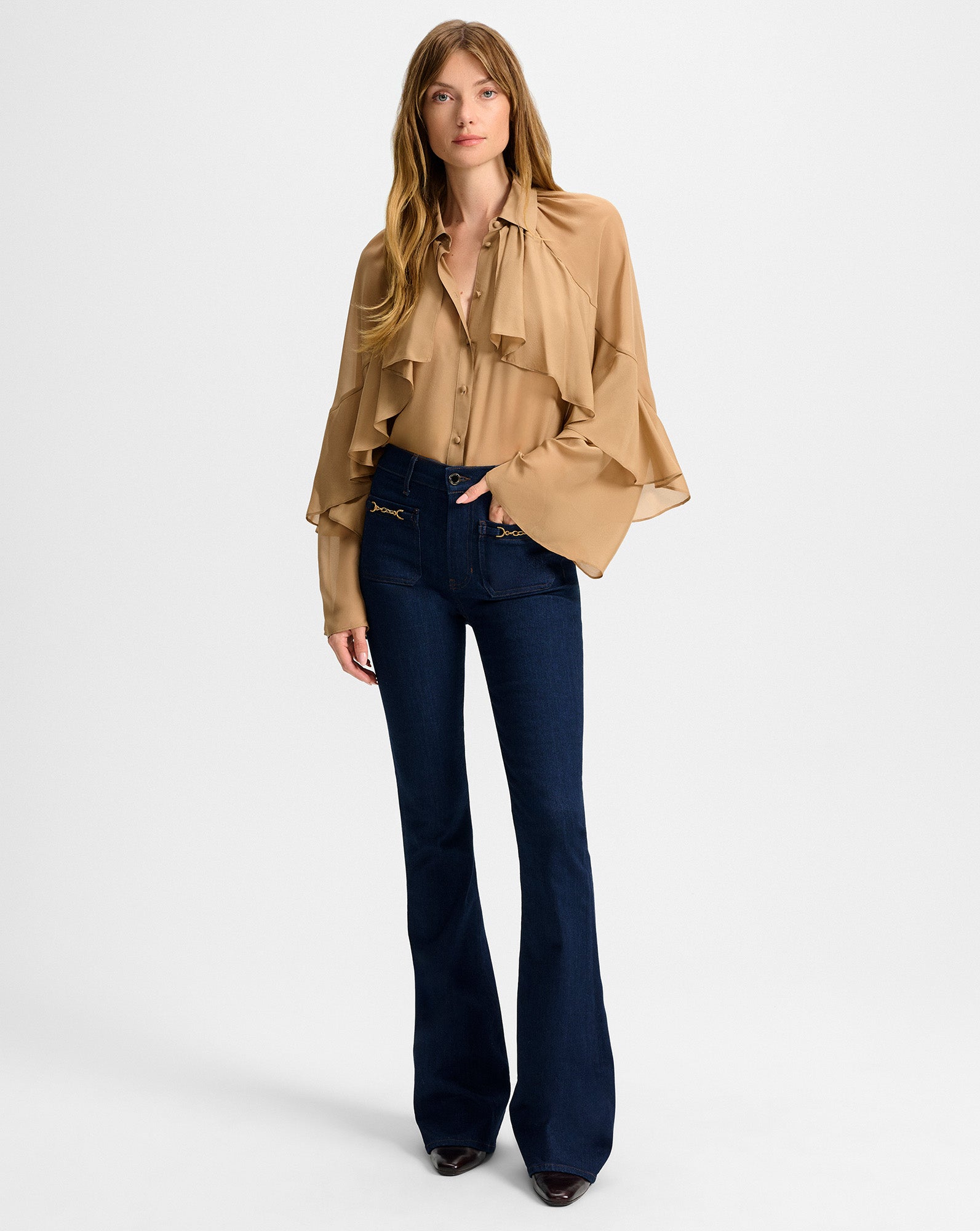 Veronica Beard Beverly Chain-Pocket Skinny-Flare Jean - Indigo Rinse