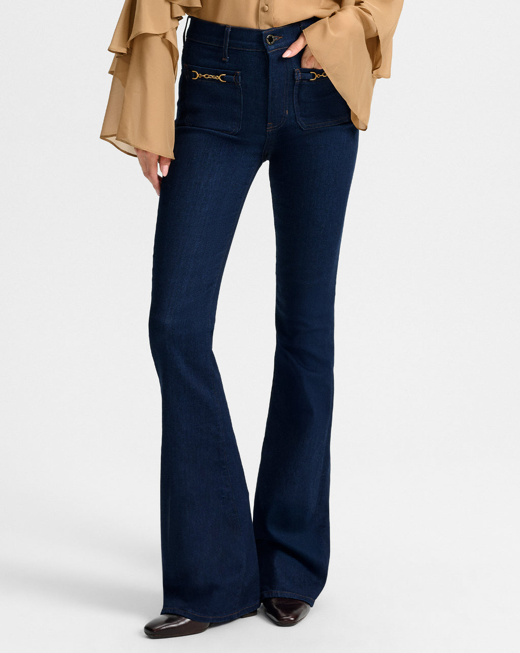 Veronica Beard Beverly Chain-Pocket Skinny-Flare Jean - Indigo Rinse