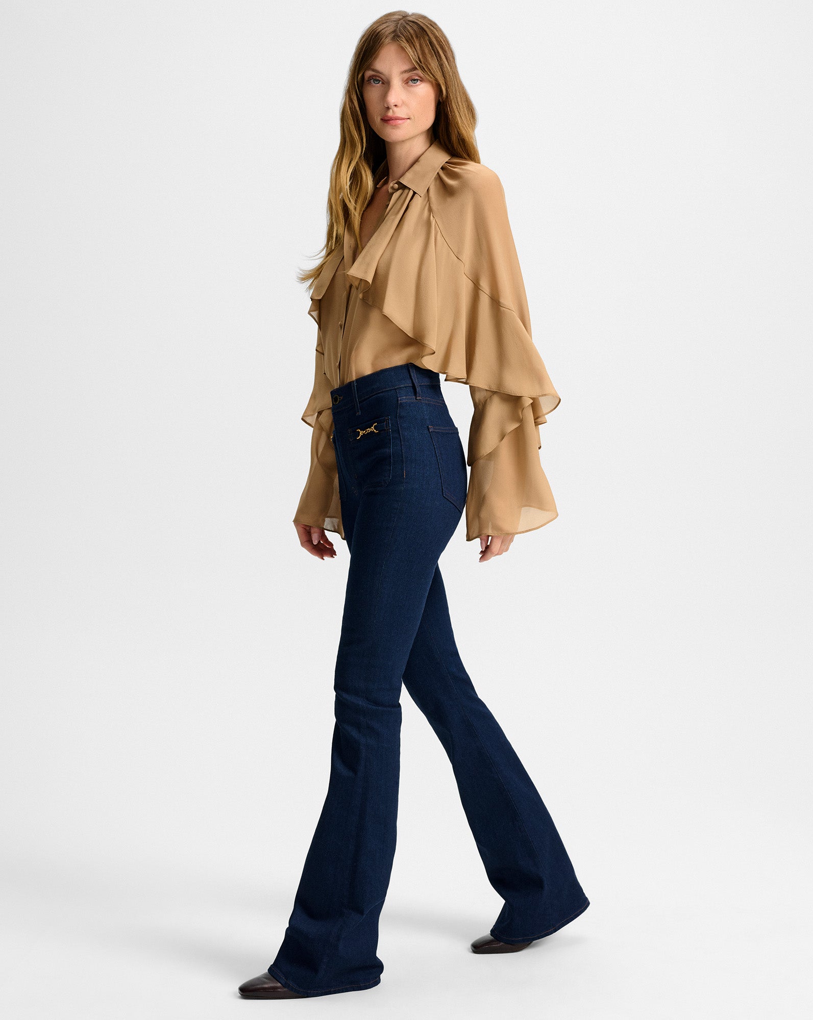 Veronica Beard Beverly Chain-Pocket Skinny-Flare Jean - Indigo Rinse