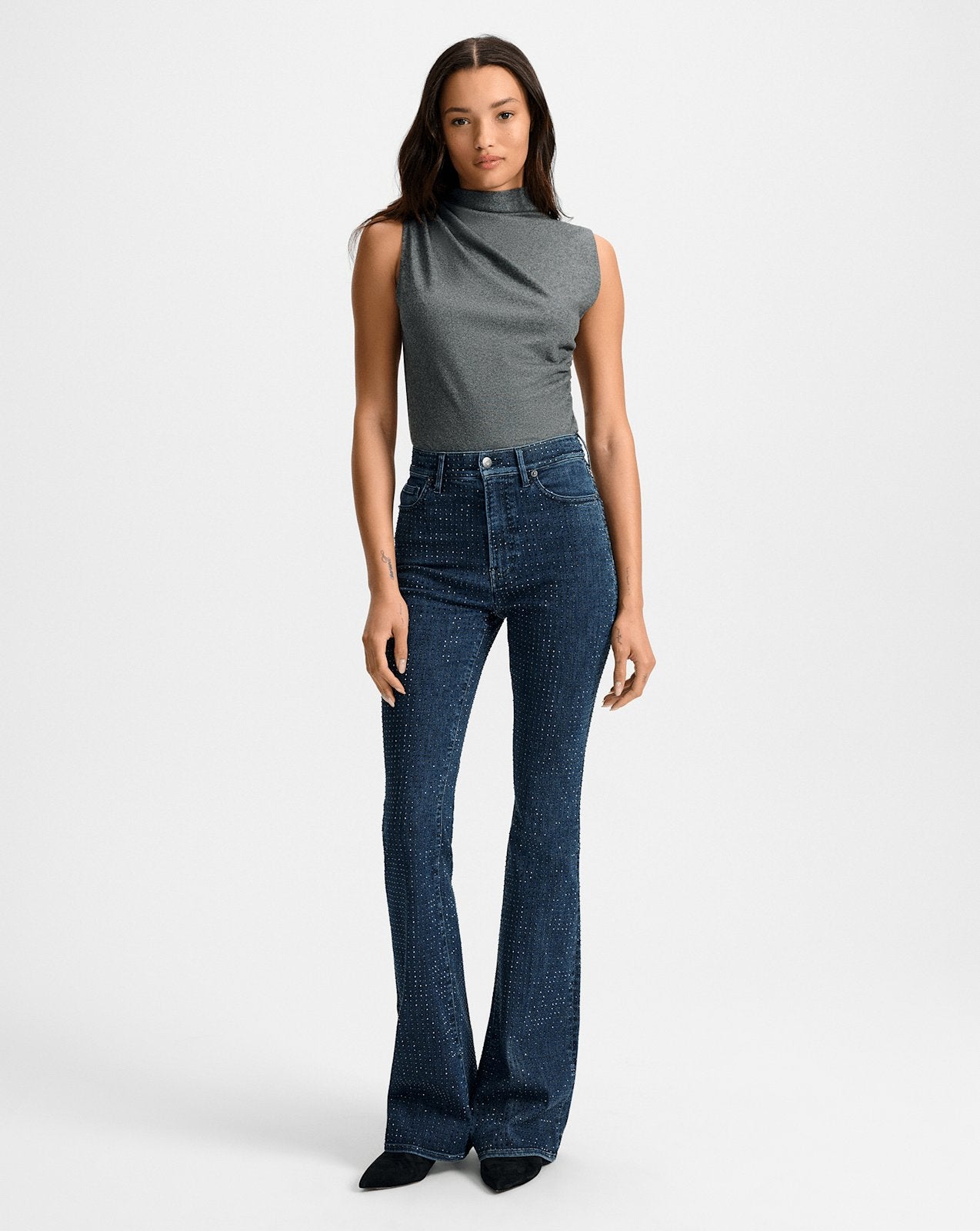 Veronica Beard Beverly Rhinestone Skinny-Flare Jean - Indigo Rinse