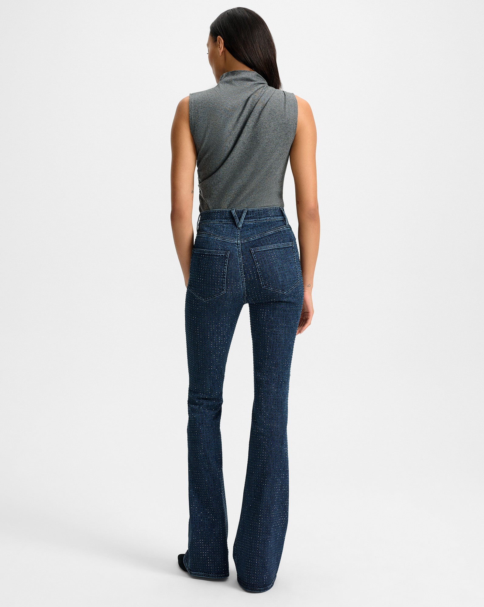 Veronica Beard Beverly Rhinestone Skinny-Flare Jean - Indigo Rinse