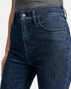 Veronica Beard Beverly Rhinestone Skinny-Flare Jean - Indigo Rinse