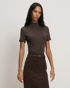 Veronica Beard Harden Purl-Trim T-Shirt - Dark Umber