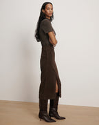 Veronica Beard Harden Purl-Trim T-Shirt - Dark Umber