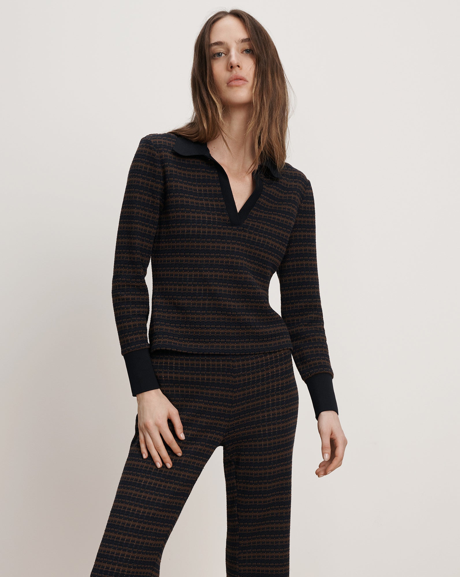 Veronica Beard Kamal Knit Polo - Navy/Dark Umber Multi