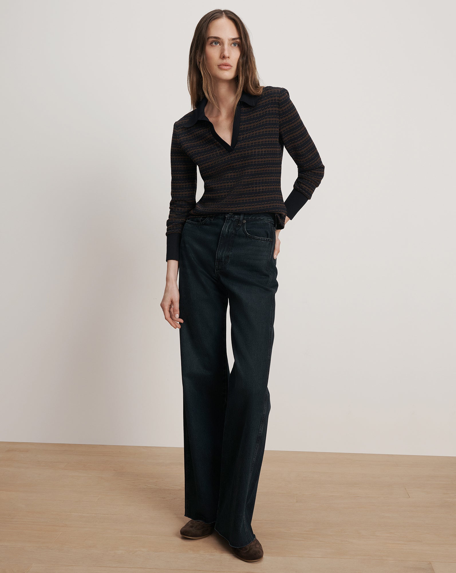Veronica Beard Kamal Knit Polo - Navy/Dark Umber Multi