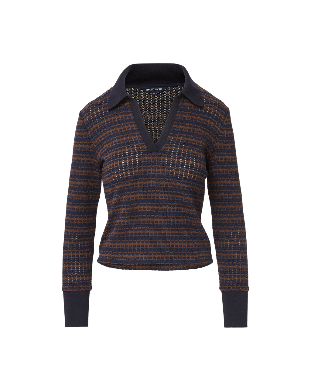 Veronica Beard Kamal Knit Polo Navy/Dark Umber Multi