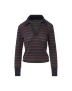 Veronica Beard Kamal Knit Polo Navy/Dark Umber Multi