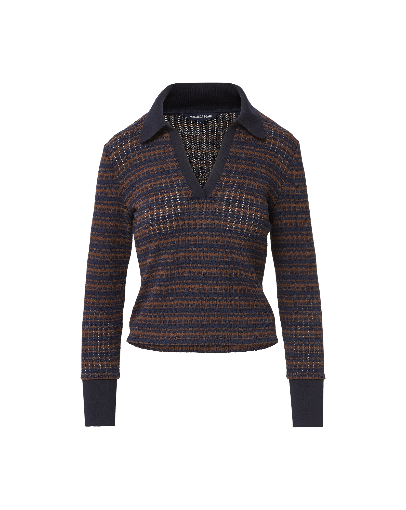 Veronica Beard Kamal Knit Polo Navy/Dark Umber Multi