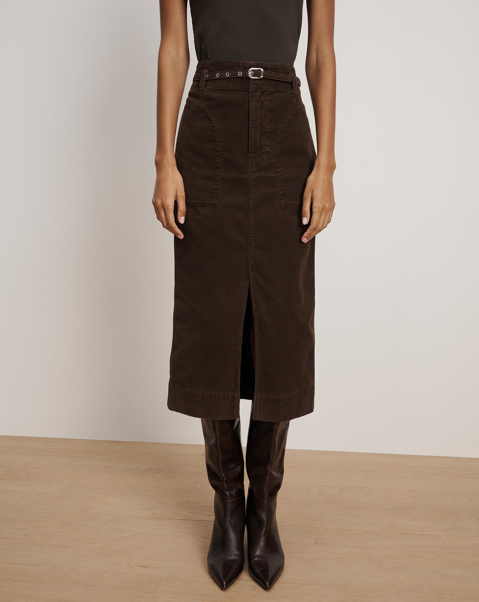 Veronica Beard Pavana Corduroy Midi Skirt - Dark Umber