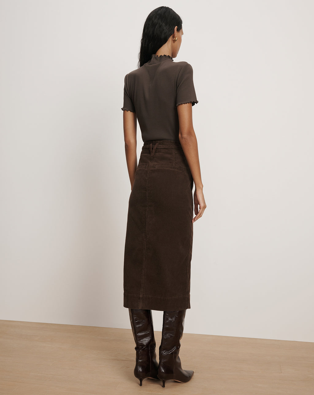 Veronica Beard Pavana Corduroy Midi Skirt - Dark Umber
