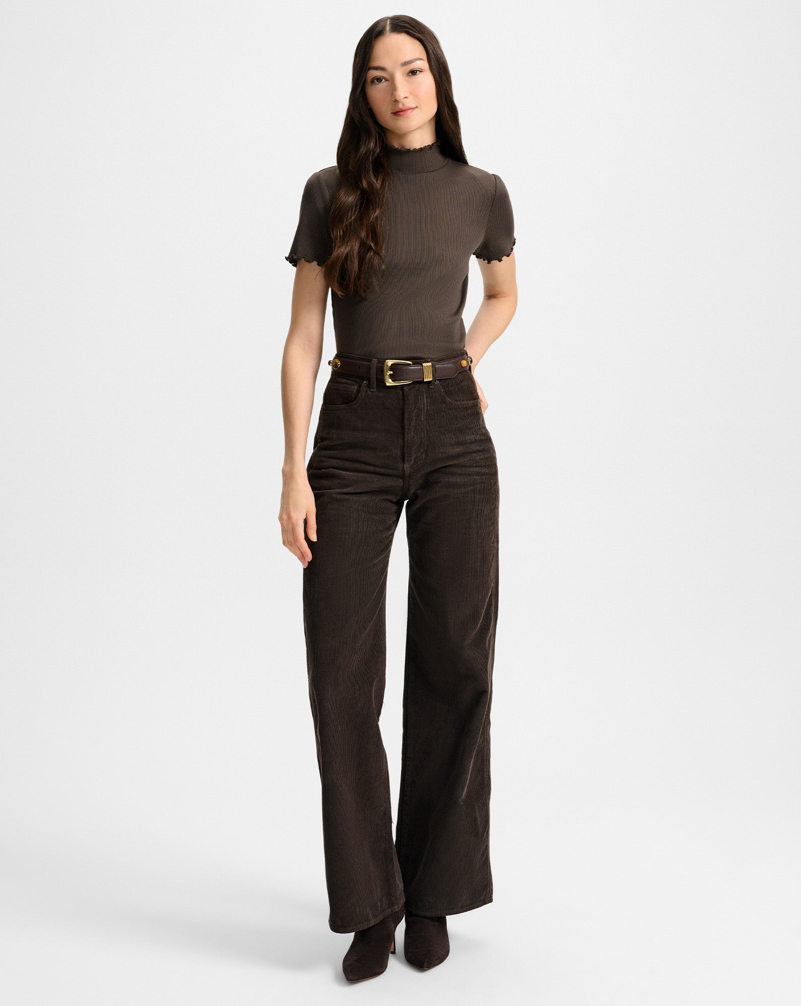 Veronica Beard Taylor Corduroy Wide-Leg Pant - Dark Umber