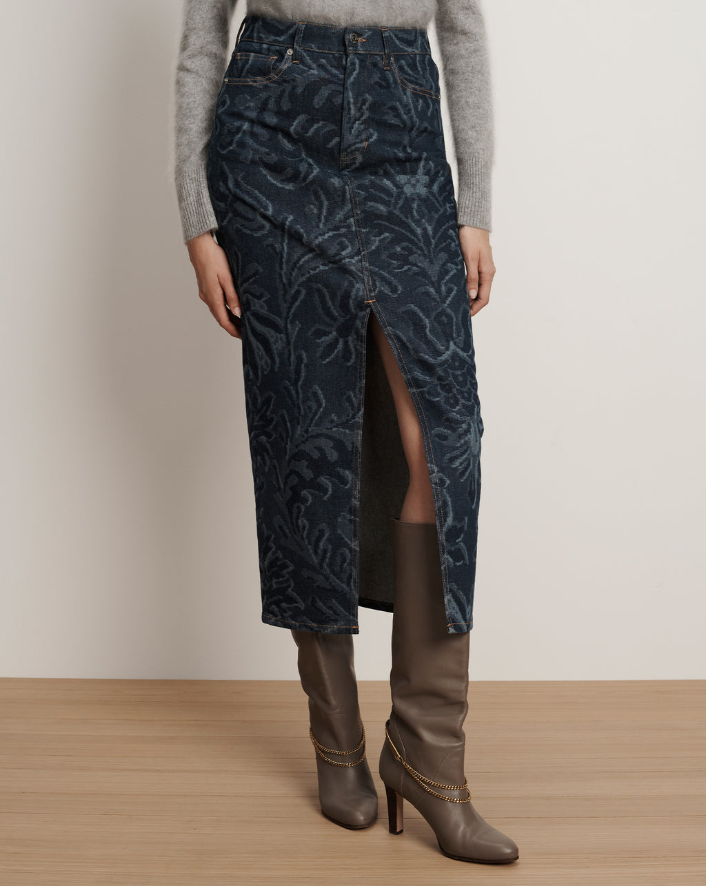 Veronica Beard Devorah Denim Maxi Skirt - Indigo Damask