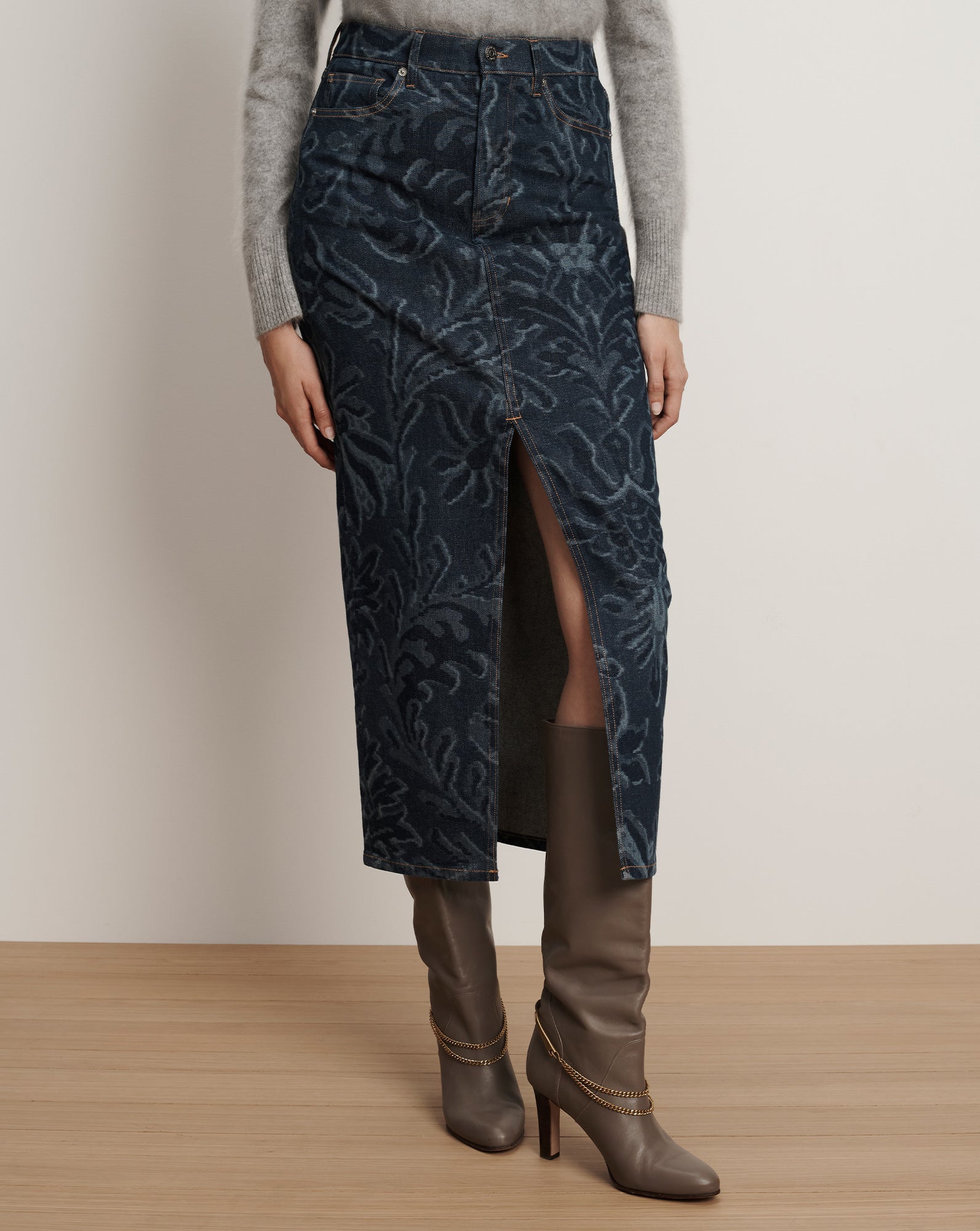 Veronica Beard Devorah Denim Maxi Skirt - Indigo Damask
