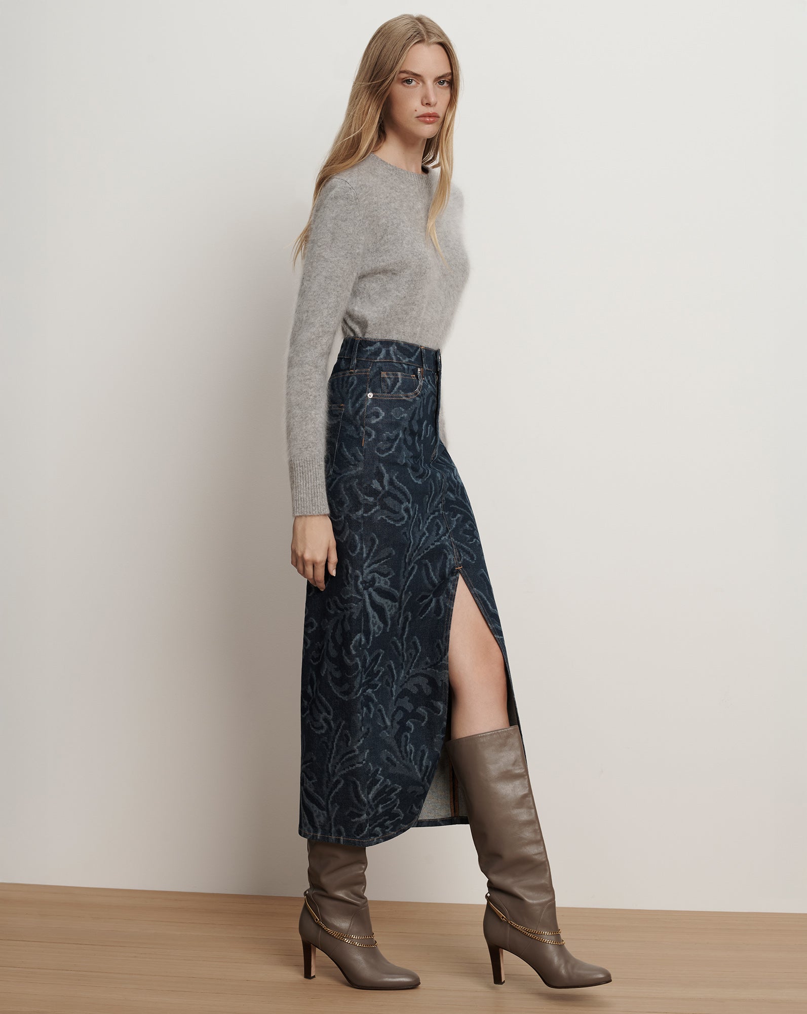 Veronica Beard Devorah Denim Maxi Skirt - Indigo Damask